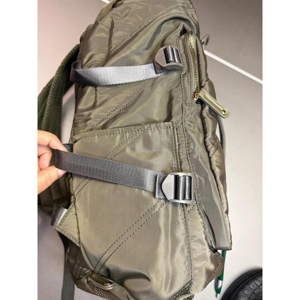 Heart Love‎ Olive Green Nylon Quilted Backpack Utility Tactical Straps Gold Tone